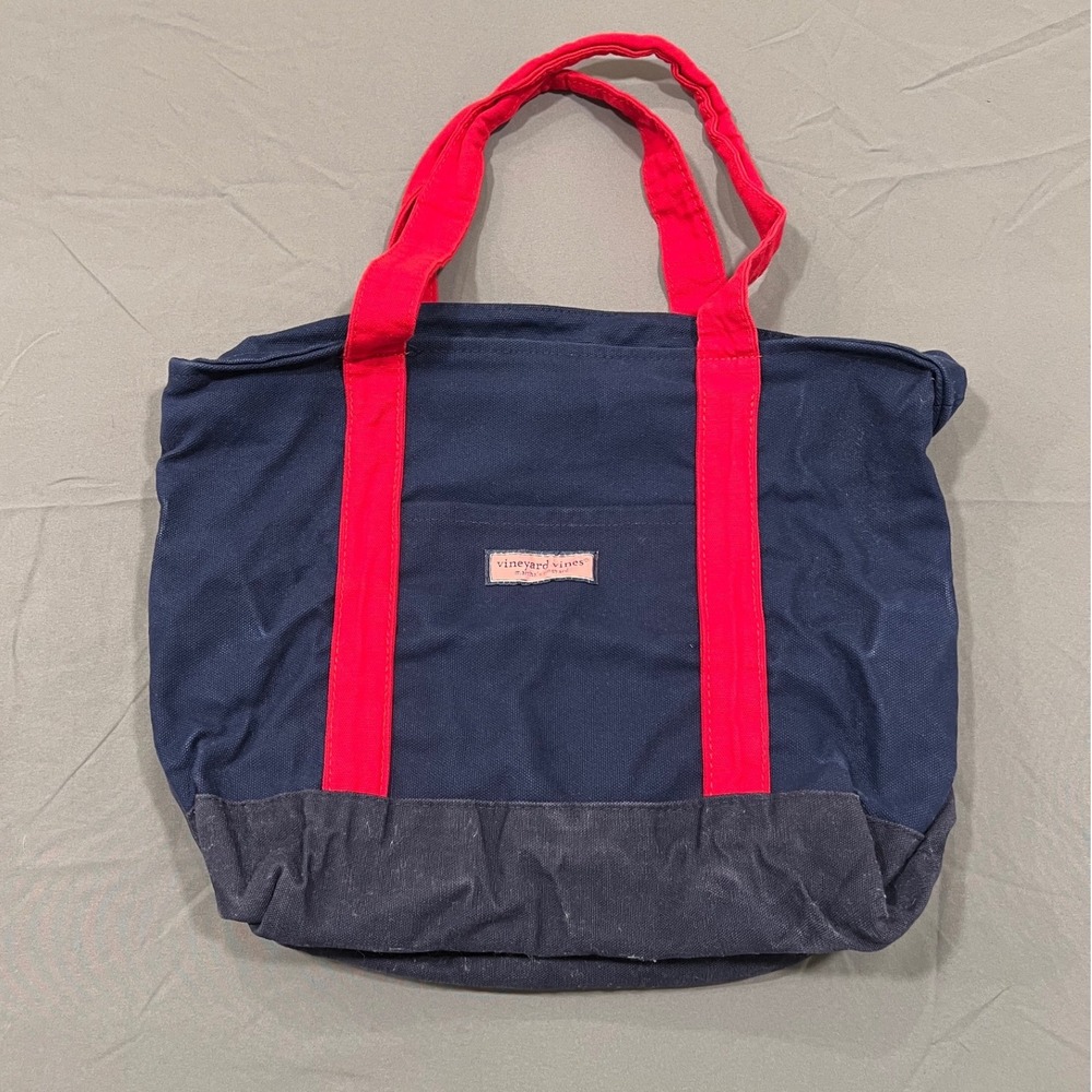 Vineyard Vines Canvas Tote Bag Navy Red Martha's Vineyard Gingham Zip Top